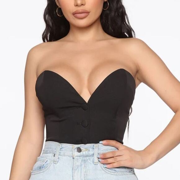 Fashion Nova Might Be Business Tube Top Black Corset Vest Medium NWT Y2K Style - Picture 1 of 7